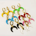 EM1143 New Brass 18k Gold Plated Double Horn Dangle Earrings Colorful Crescent Moon Earring for Jewelry