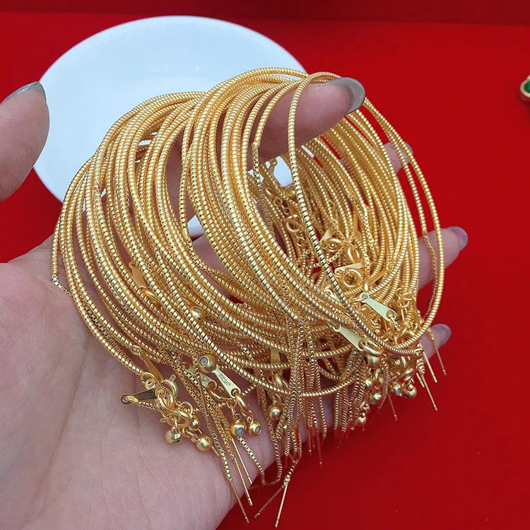 Half Finished Gold Adjustable Slider Bangle Bracelet Chain  Matte Gold Snake Chain Bracelet With Lobster Clasp and Pin