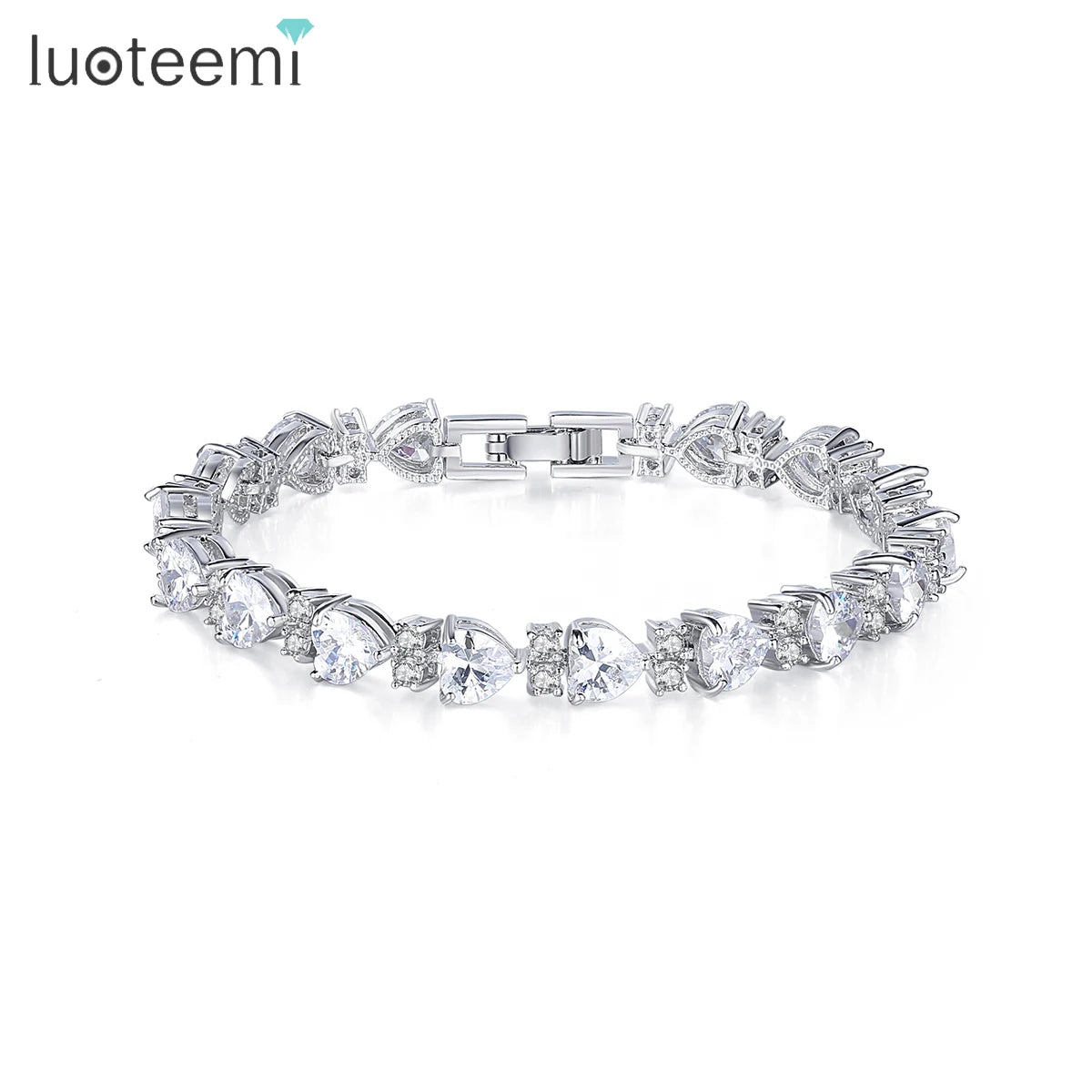 LUOTEEMI Wholesale Cheap Women Wedding Jewelry JINSE Charming Heart Love Cubic Zircon Bracelet
