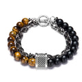 Matte Onyx Healing Crystal Bead Bracelet for Men Women Stainless Steel Natural Stone Metal Link Cool Bangles Jade Main Material