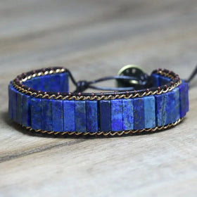 Natural Stone 5A Lapis Lazuli Boho Bracelet Handcrafted Adjustable Gemstone Beaded Dainty Bracelet for Women's Fashion Jewelry