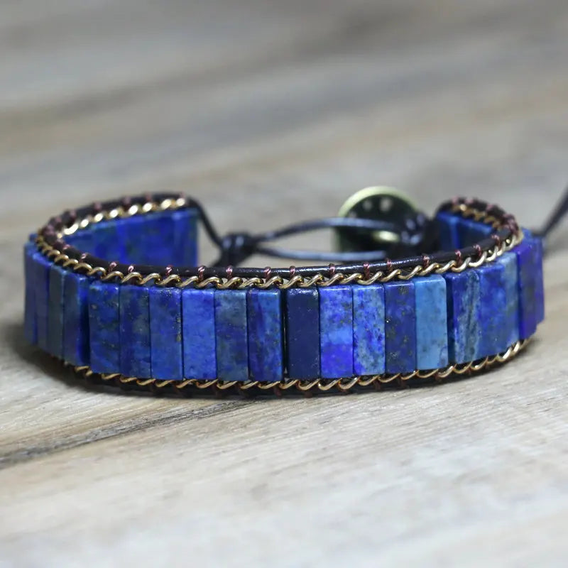 Natural Stone 5A Lapis Lazuli Boho Bracelet Handcrafted Adjustable Gemstone Beaded Dainty Bracelet for Women's Fashion Jewelry