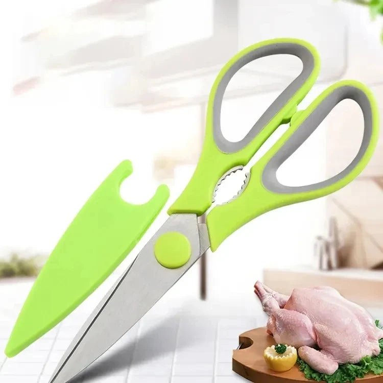 Stainless Steel Kitchen Scissors Chicken Bone Scissors with Magnetic Bottle Opener for Opening Clamp Walnut