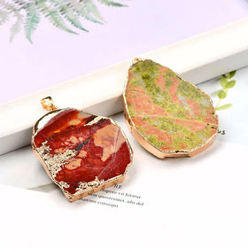 Natural Healing Crystal 40-50mm Gold Color Electroplating Natural Gemstone Irregular Shape Pendant Jewelry