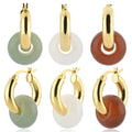 FUAMAY Aretes Silver 925 18K Gold Plated Thick Chunky Natural Stone Earrings Agate Topaz Jade Aventurine Stone Earring