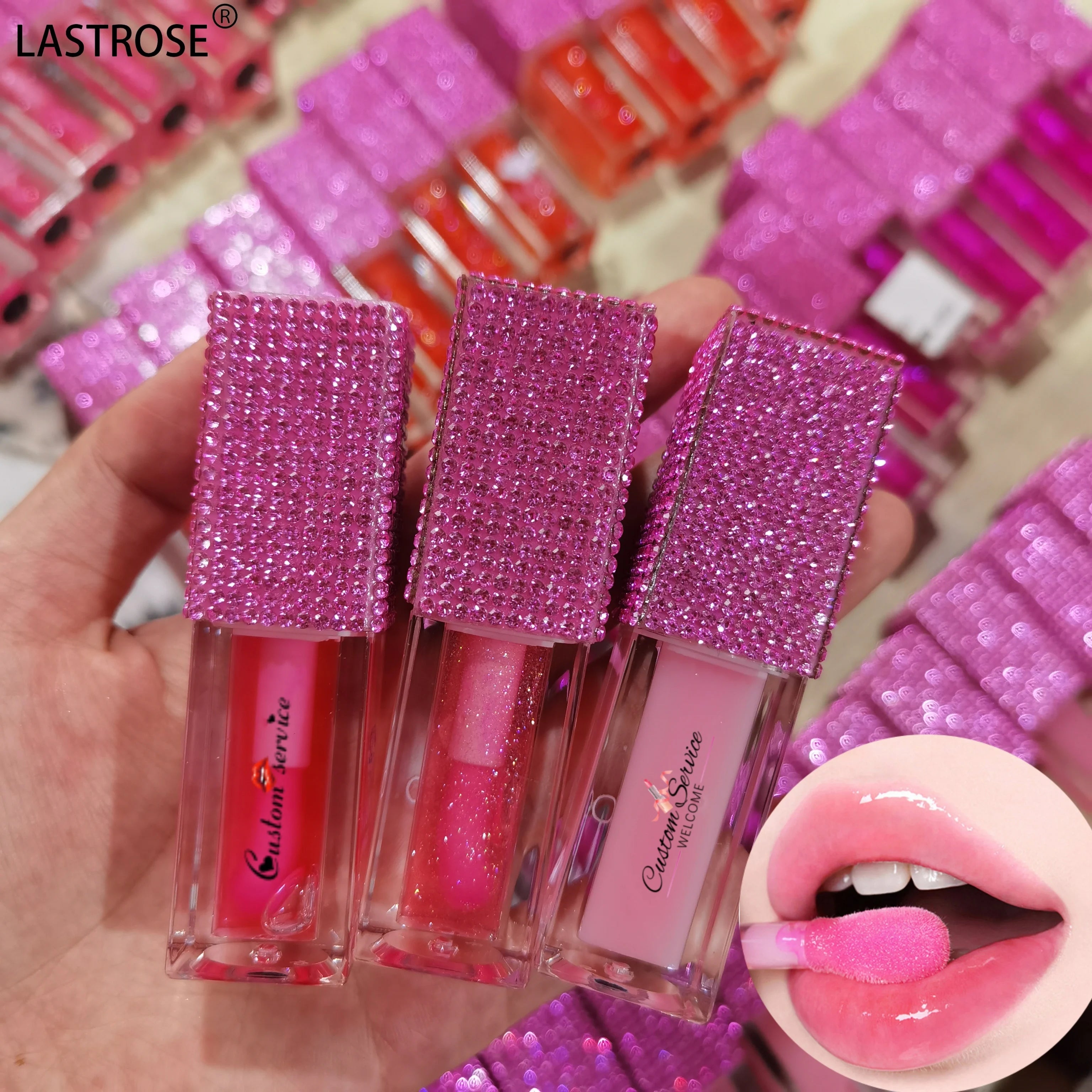 Wholesale Vegan Natural Lip Oil Rhinestone Tube Moisturizing Big Brush Long Lasting Lip Gloss Private Label Lip Oil Vendor