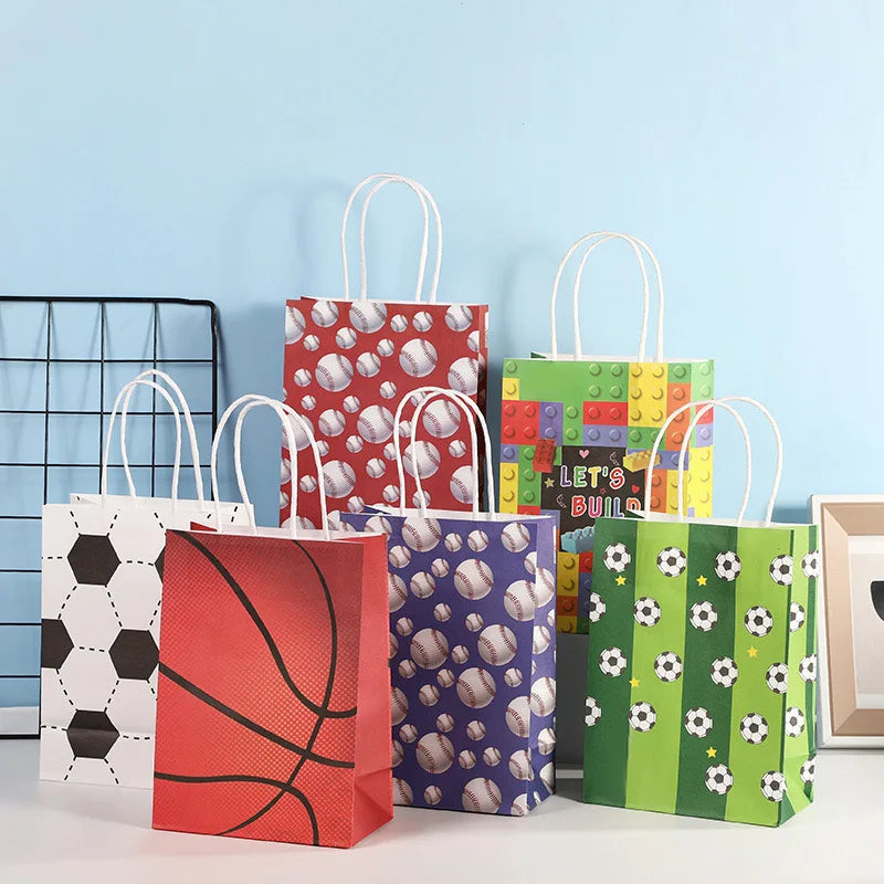 Basketball Football Party Kids Candy Kraft Paper Party Favors Bag Tote Hand Bag for Sports Birthday Party