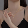 Dainty 925 Sterling Silver Micro Insert Zircon Drop and Cross Pendant Necklace Gold Plated Double Layer Necklace for Women