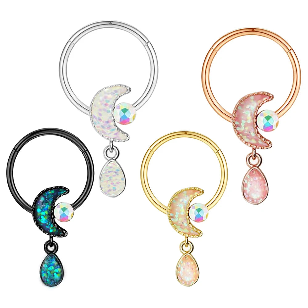 Septum Rings 16G Planet Stainless Steel Amber Flower Design Wedding Gift Hinged Segment Helix Piercing Jewelry