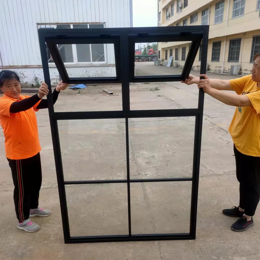French Vertical Awning Window with Grill and Steel Frame Soundproof Kitchen Window