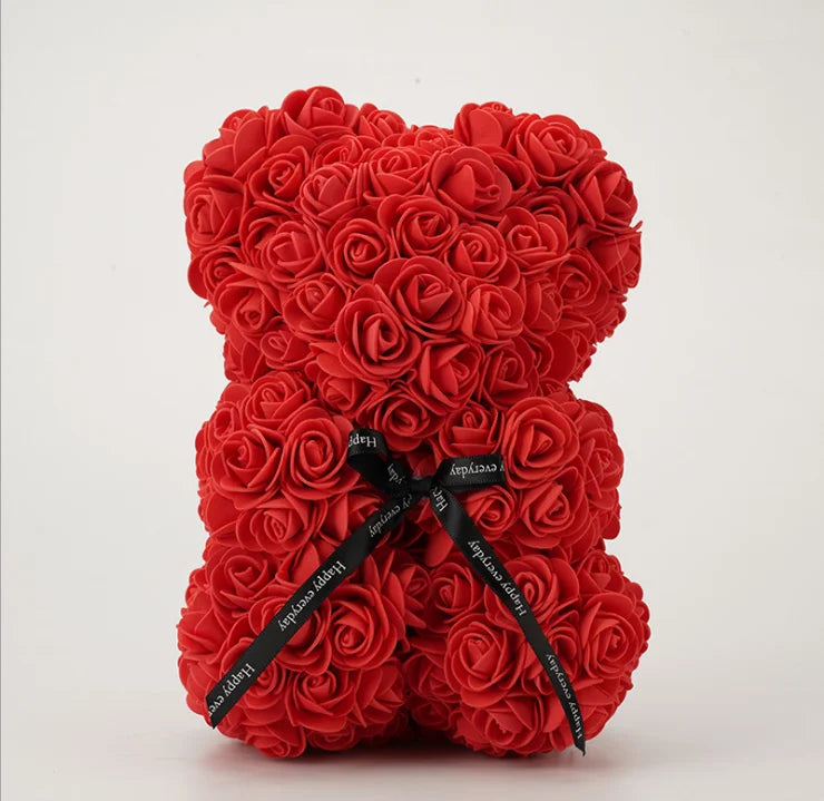 25cm Artificial Christmas Rose of Bear Elegant Valentine's Day Party Decoration for Mother or Girlfriend Rose Gifts