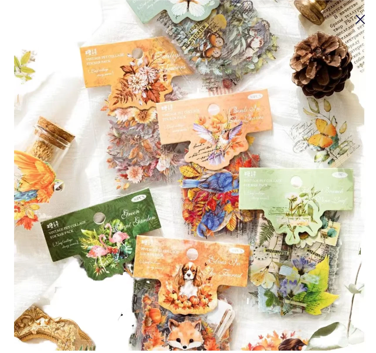 30 Pcs/Pack Candy Posts Pet Sticker Bag Leaf Leaf Collage Season Retro Collage Journal Decorative Source Material Into 6 Models