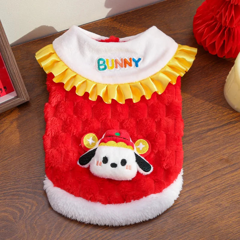 New Year Autumn Winter Eco-Friendly Cotton-Padded Double-layer Thick Fur Cute Style Pet Dog Cat Clothing Accessories Tang