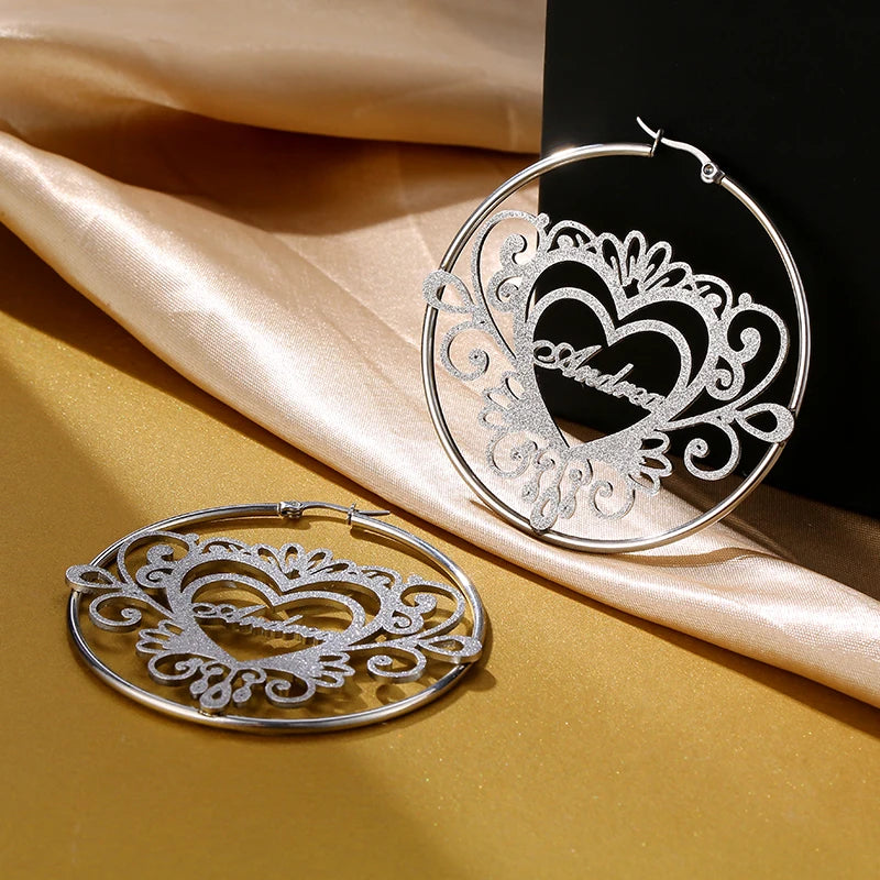 Customized Shiny Name Earrings Stainless Steel Heart-Shaped Nameplate Fashion Jewelry European and American Holiday Party Gift