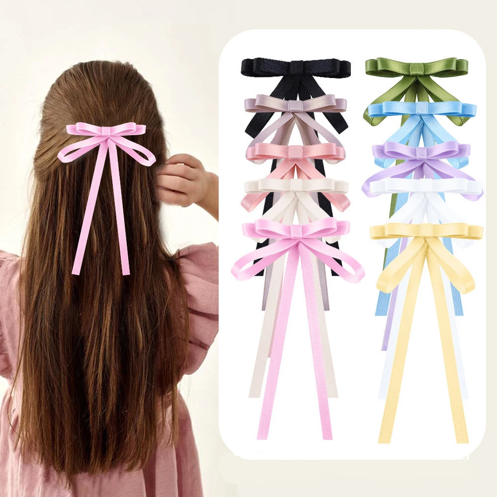 KUACHI New Design Double Layer Satin Hair Bow Clips Sweet Girl Ribbon Custom Hair Bows Fashionable Hair Bows for Women