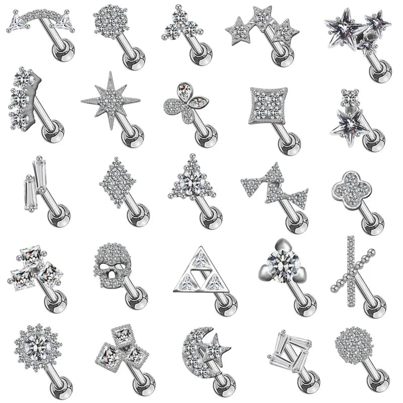 Gaby 316L Stainless Steel Piercing Cartilage Studs Silver Earrings Cartilage Piercing Earrings Helix Face Piercing for Women
