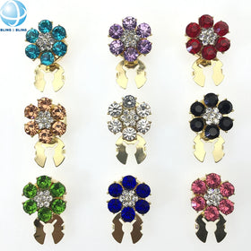 Wholesale Shiny Multicolor Crystal Flower Removable Button Covers Clip Jewelry for Women Shirt Cuff Decoration Accessories