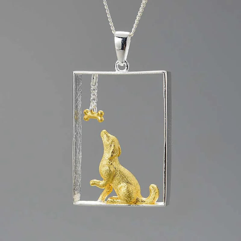Lotus Fun Fashion S925 Handmade Dog Bone Pendant for Women Accessories