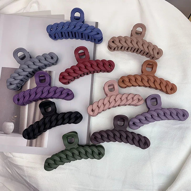 11 cm Wholesale Frosted Hair Grab Clip Korean Candy Color Clip Chain Shark Hairpin Hair Accessories for Women Girls