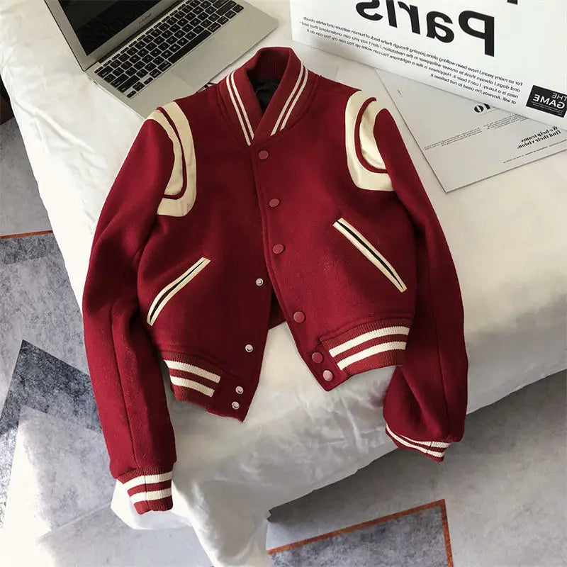Fengway Fashion Baseball  Fall Jackets for Women 2024 Patchwork Crop Top Jackets Coats Red Varsity Bomber Jacket