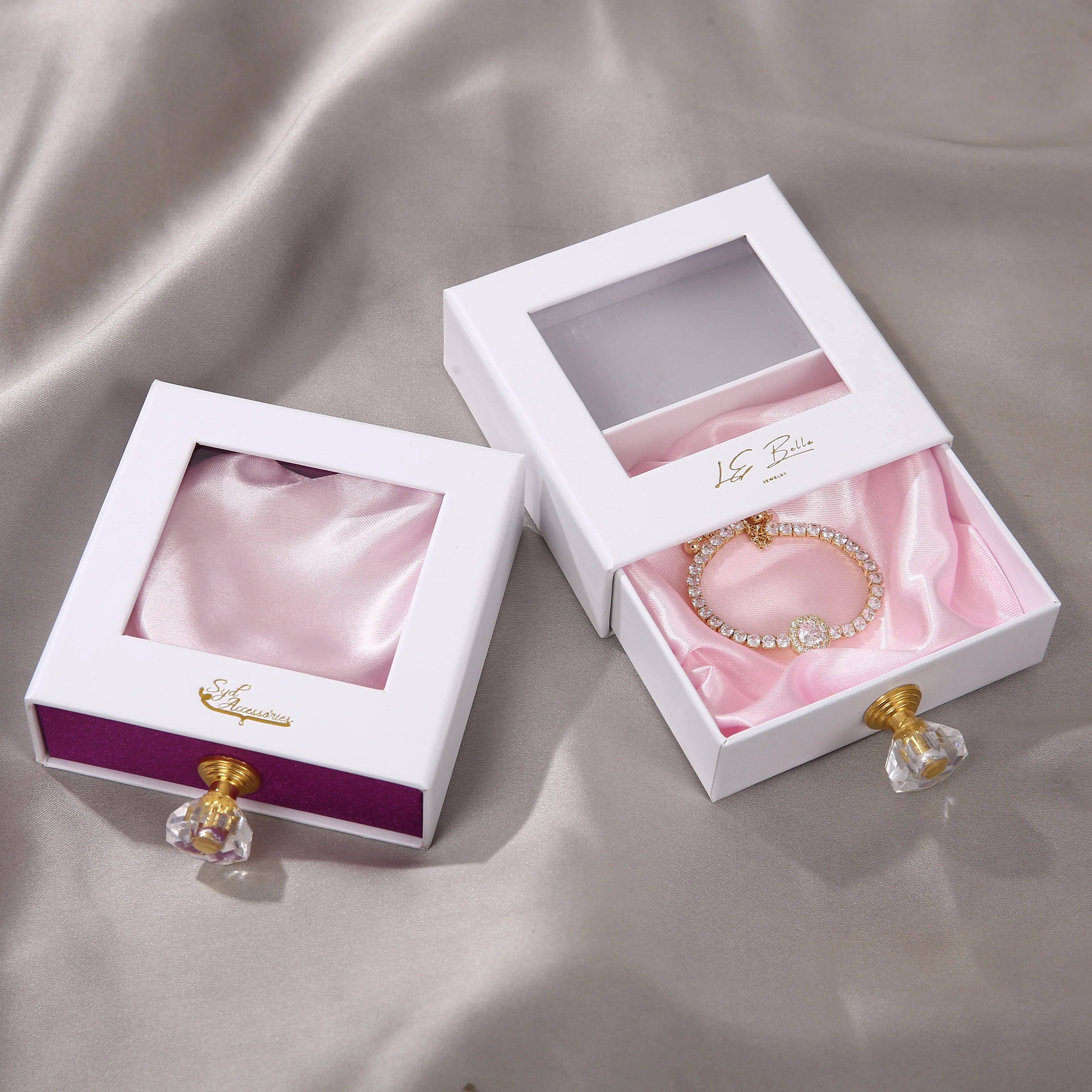 Custom Eco-Friendly Jewelry Box with PVC Window Cardboard and Crystal Handle Necklace for Packaging with Personalized Logo