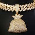GZYS JEWELRY Wholesale Good Quality Hip Hop Dollar Pendant Gold Plated Iced Out Money Bag Pendant with Tennis Chain