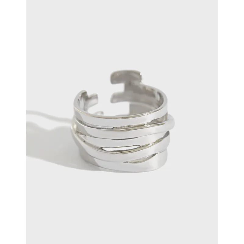 Retro 925 Sterling Silver Women Multi-layer Twist Wide Rings for Women Fine Jewelry Gifts