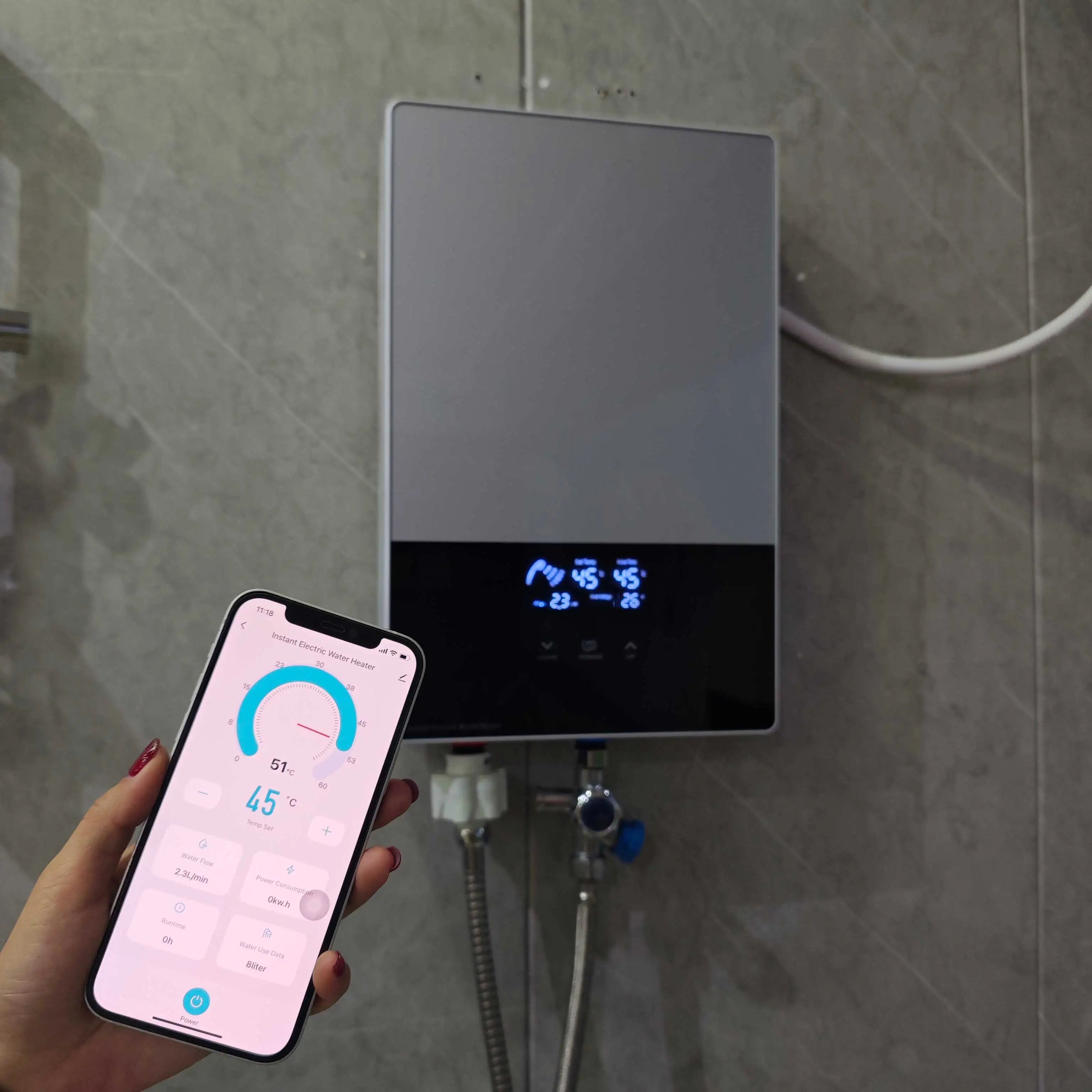 WIFI Tuya Control 8000W 220V CE CB Certificate Thermostat Induction Bathroom Instant Electric Shower Hot Water Heater