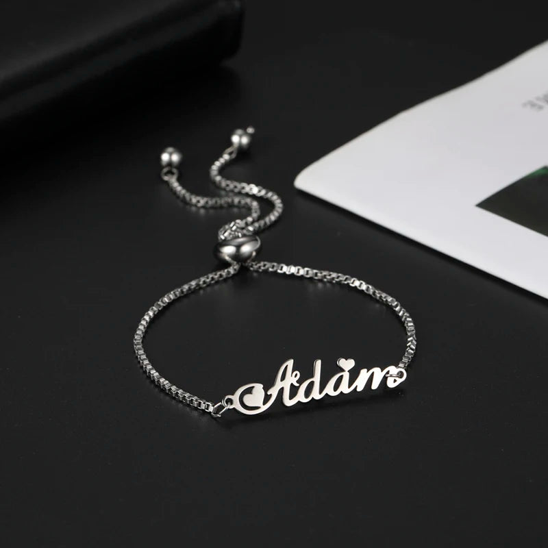 Customize Name Bangle Adjustable Stretch Box Chain Bracelet Gold Plated Jewelry Gift for Women Kids