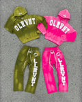 Y2K Streetwear Distressed Embroidery Applique Sweatsuit Thick French Terry Acid Wash Tracksuit Baggy Sweatpants and Hoodie Set