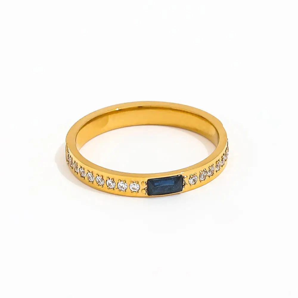 Joolim 18K Gold Plated Black Dainty Zirconia Half Pave Ring Fine Trendy Stainless Steel Jewelry for Women Gift