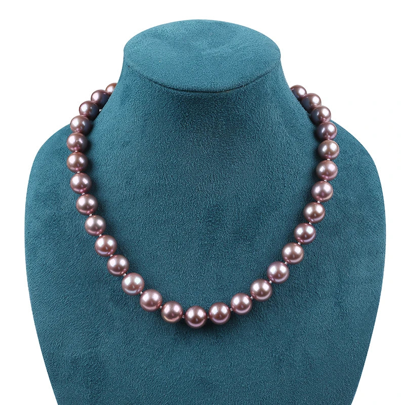 Zhuji Top Quality Perfect Round Natural Purple 10-13mm Edison Freshwater Pearl Necklace With Certificate