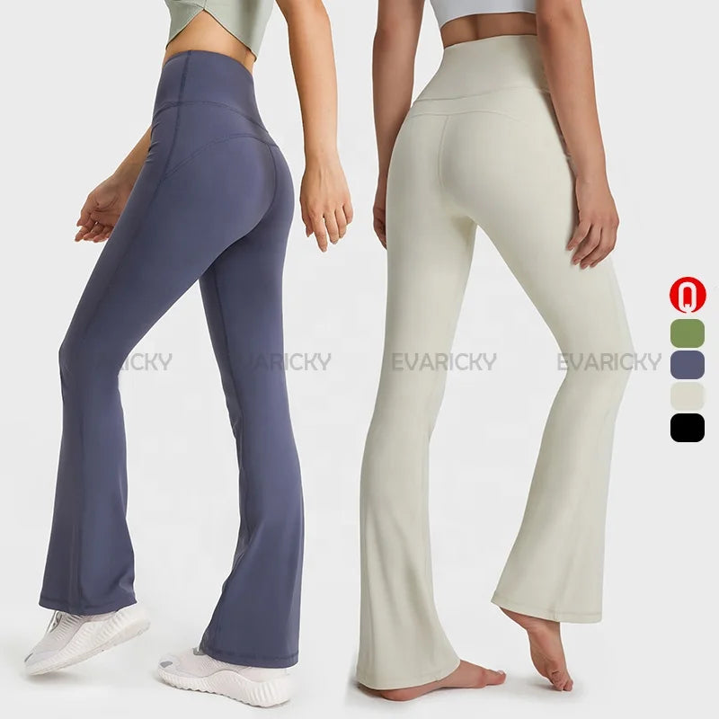 Women High Elastic Waist Tummy Control Wide Leg Yoga Pants Women Gym Fitness Workout Loose Fit Sports Pants Bell Bottom
