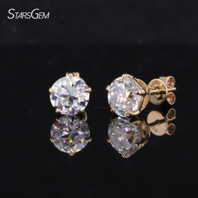 10K Yellow Gold Old European Cut DEF Color Moissanite Stud Earrings