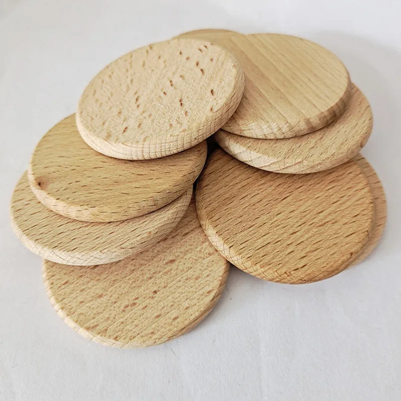 Blank Round Disc Disk Unfinished Beech Wood Cutout Circles Chips Logs Wooden Coins Slices Handmade Decoration Diy Craft Arts
