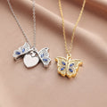 Silver Gold Plated Butterfly Necklace Statement DIY Heart Photo Album Locket Pendant Necklace for Women Gift