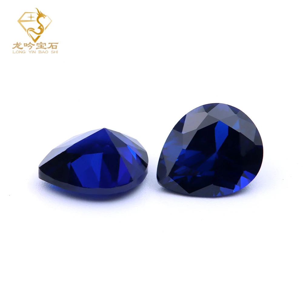 34# Sapphire Blue Corundum Wholesale Pear Cut Synthetic Corundum Loose Gemstones for Jewelry Making