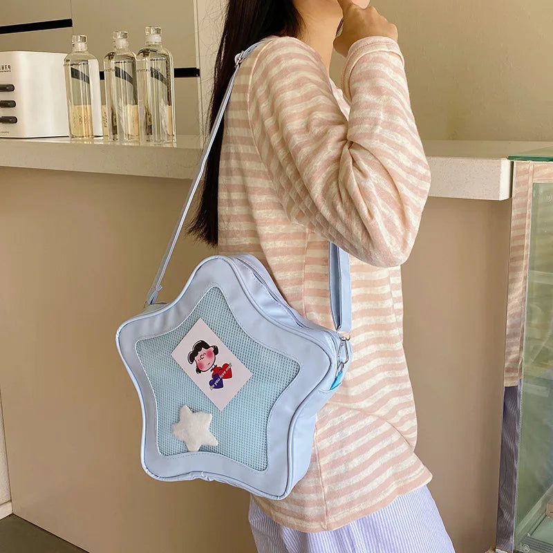 Custom Star Shape Ita Bag with Printing Convertible Crossbody Shoulder Pu  Bag