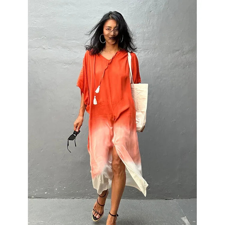 Tassel beach dress wholesale Gradient color cover up bikini custom Loose long skirt factory directly