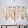 Y-W Wide Hanging White Macrame Cord Wall Art Decor Woven Tapestry Chic Cotton Bohemian Art with Long Tassel