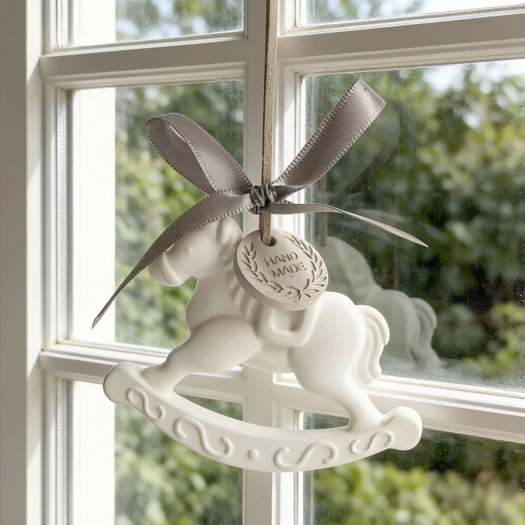 FinRu Grey Horse Hanging Car Wardrobe Air Freshener Scented Ceramic Aroma Plaster Fragrance Porcelain Essential Oil Diffuser