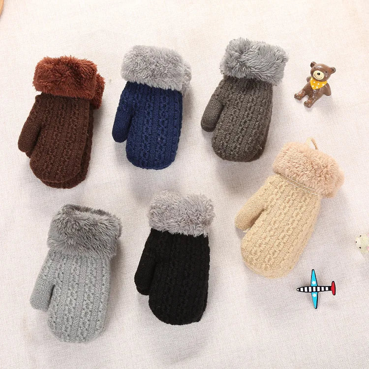 New Fashion Warm Winter Outdoor Toddler Mitten Double Knit Thick Plush Lining Kids Girl Gloves