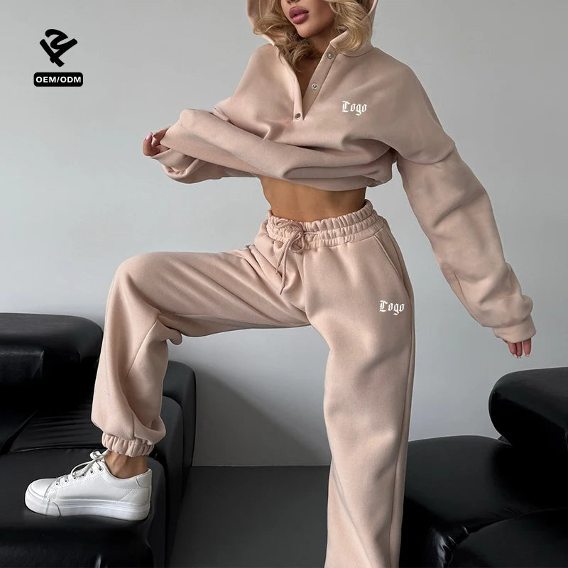 F240732 Two Piece Set Women Clothing  Manufacturers Loungewear Women Sets Hoodie and Jogger Set Streetwear Tracksuit Sweat Suit