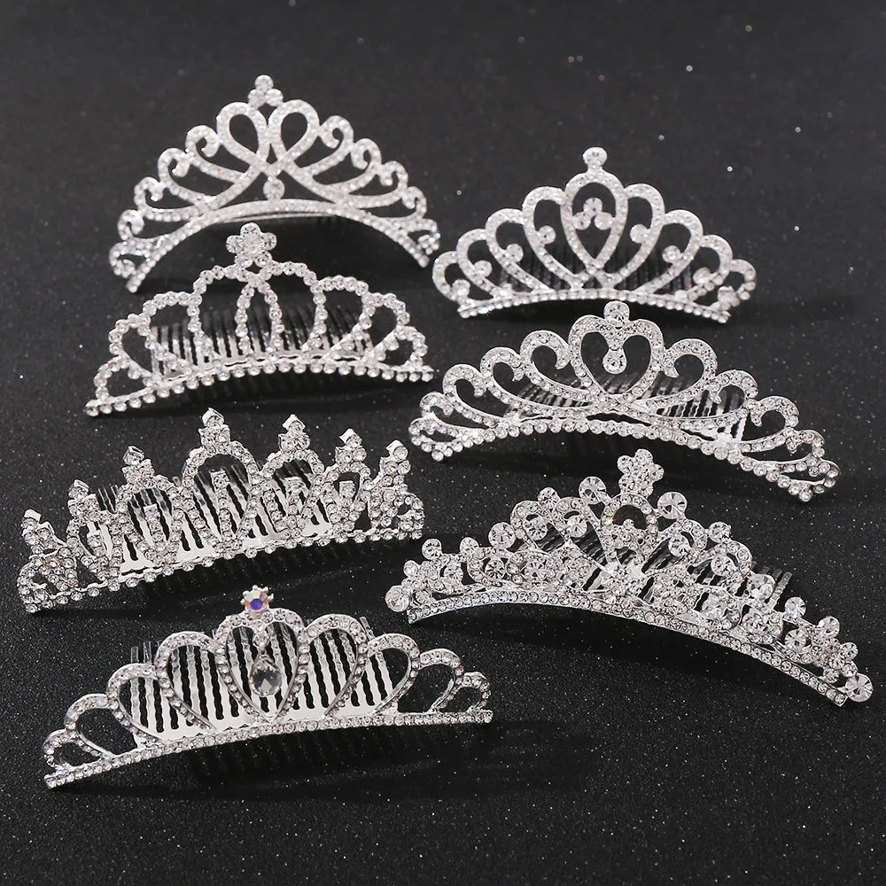 Wholesale Crystal Rhinestone Princess Crown Mini  Hair Clips Tiara With Comb for Little Girls Princess Party