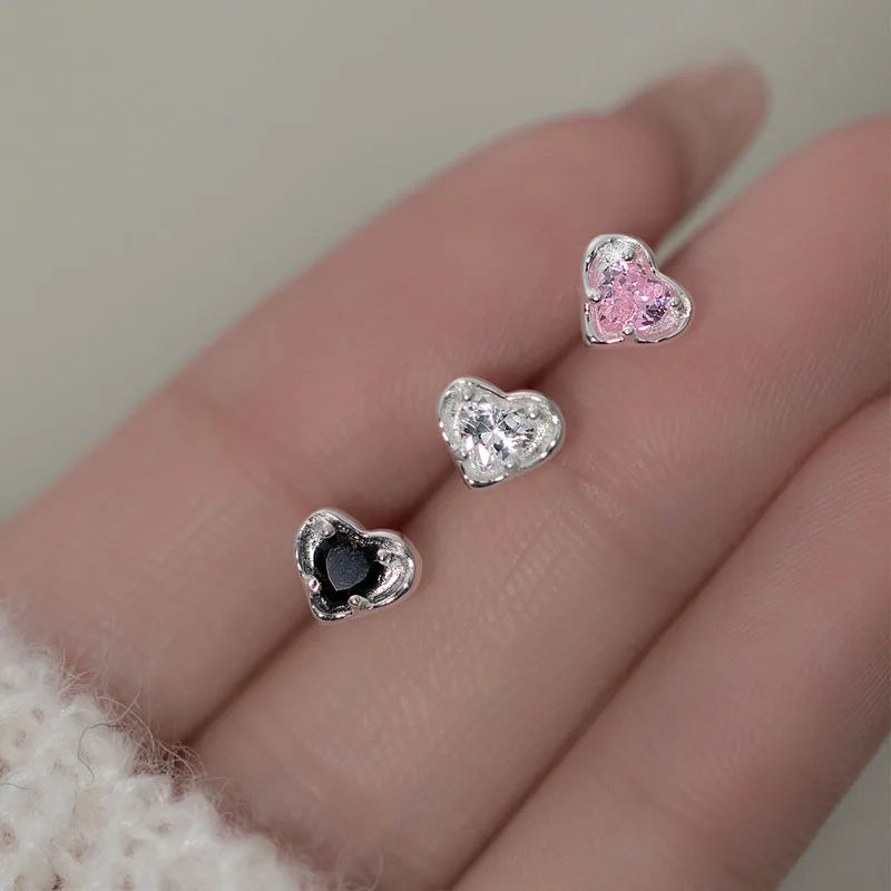 Colorful CZ Zircon Pave Heart Engagement Women Stud Earrings 925 Sterling Silver Fine Jewelry Gifts