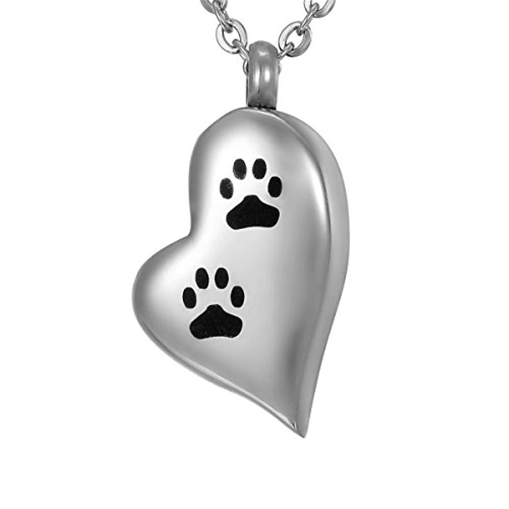 love Heart Cremation Cat Dog Necklace Paw Print Urn Stainless Steel Ash Heart Urn Memorial Keepsake Pet Paw Print Holder Locket