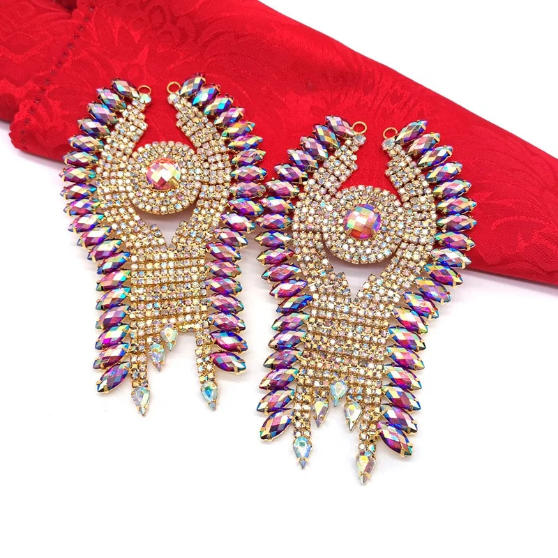 Iridescent Resin Rhinestone Sew-On Appliques Flatback Style Drop Shape for Garments and Bags for Carnival Costume Decoration