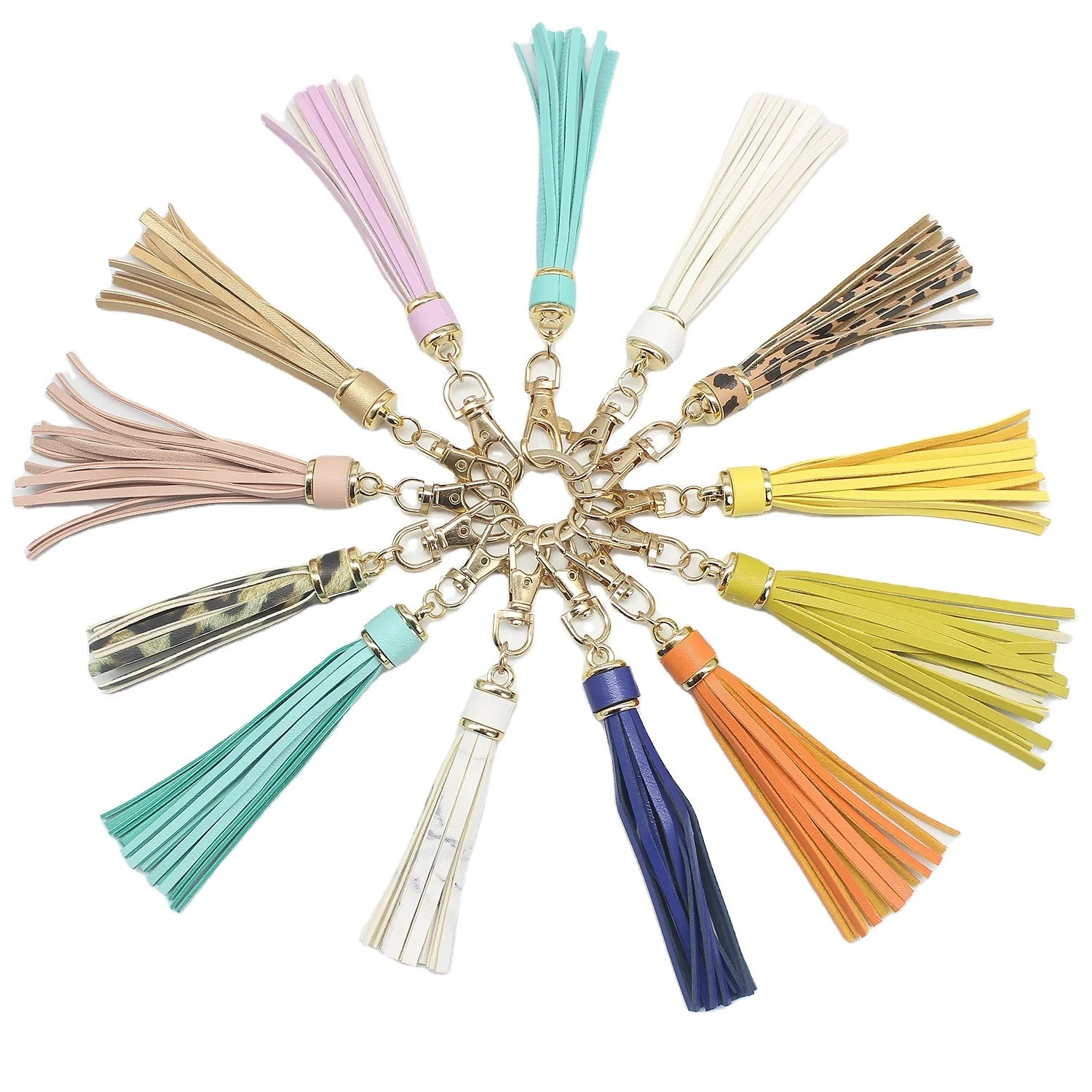 15cm Printing PU Leather Tassel Bag Pendant Tassel Keychain Accessories Lobster Bracelet Keychain Accessories