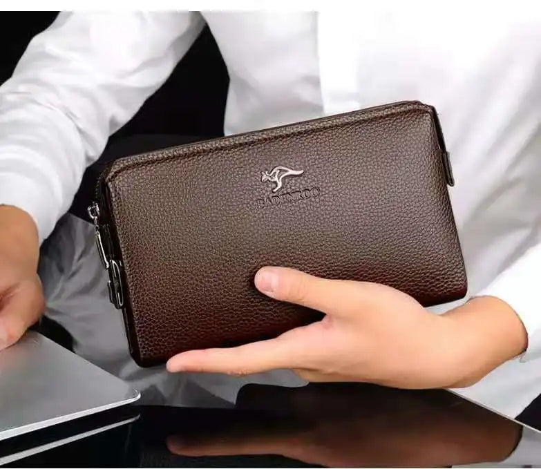 Fashion Men's Soft Leather Handbag Fast Shipping Password Lock Clutch Business Bag