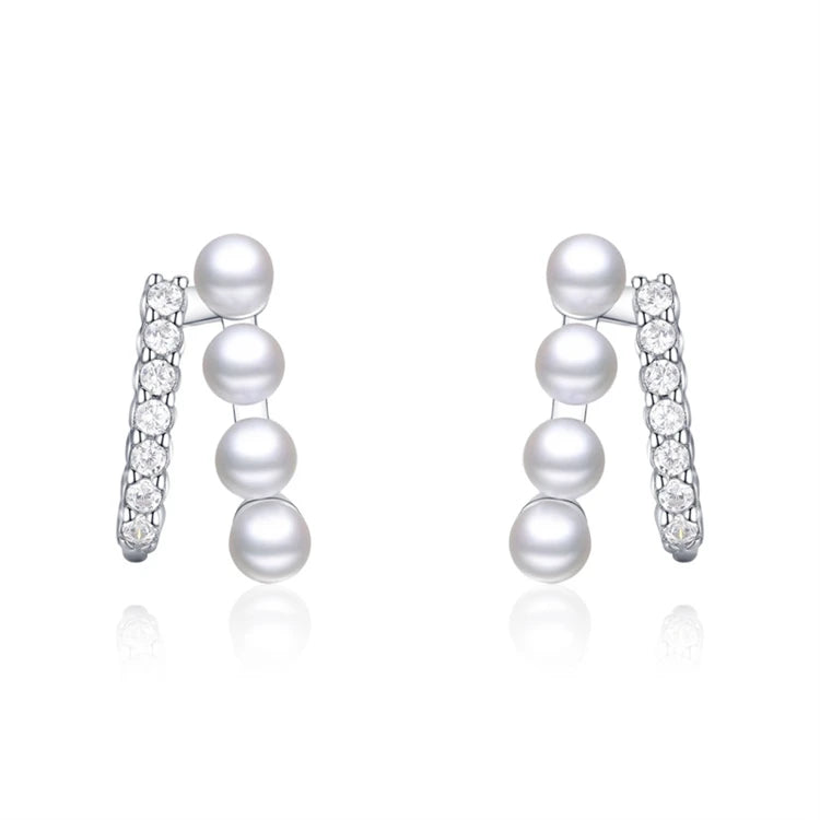 Personalized 925 Sterling Silver Pearl Earlobe Micro Inlay Zircon Pearl Stud Earrings for Women